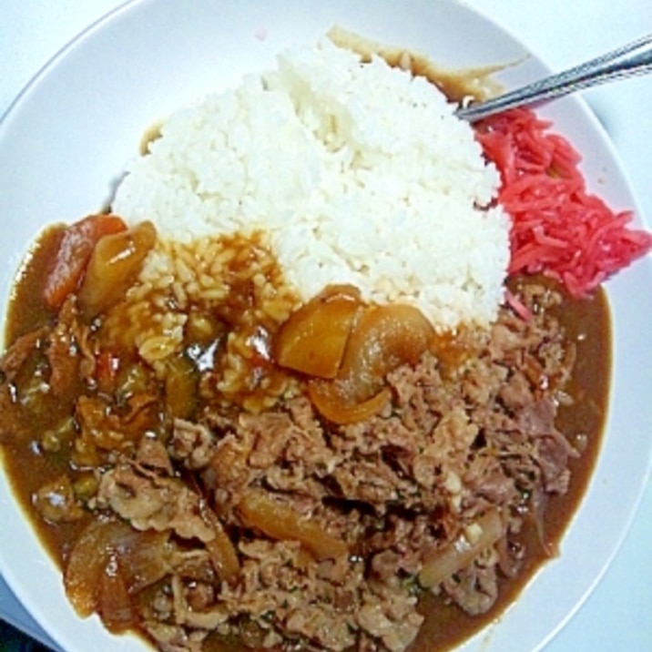 牛丼とあまったカレーで大満足！スタ丼風・牛カレー